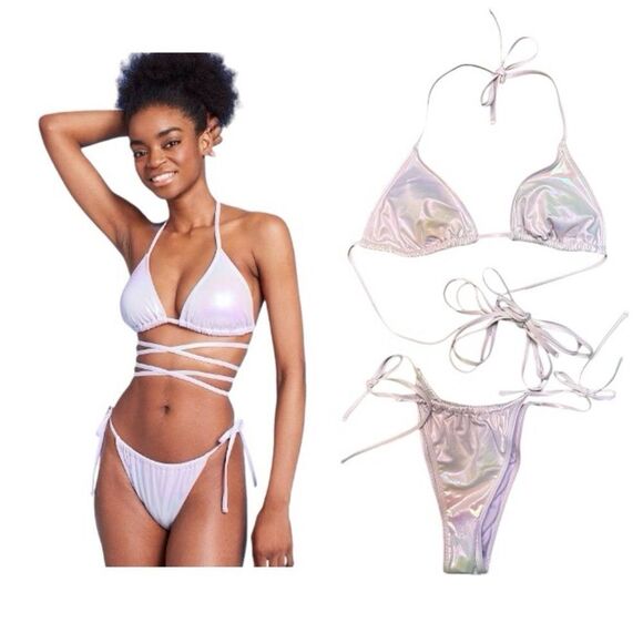 Wild Fable Iridescent Lilac Foil String Bikini Set Size Medium NWOT - Picture 1 of 13
